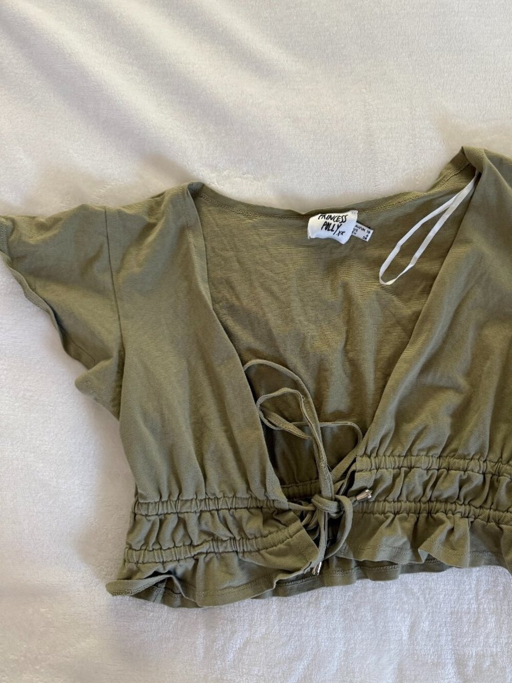 Princess Polly Olive Green Tie Front Crop Top | Size US 6 - Picture 2 of 6